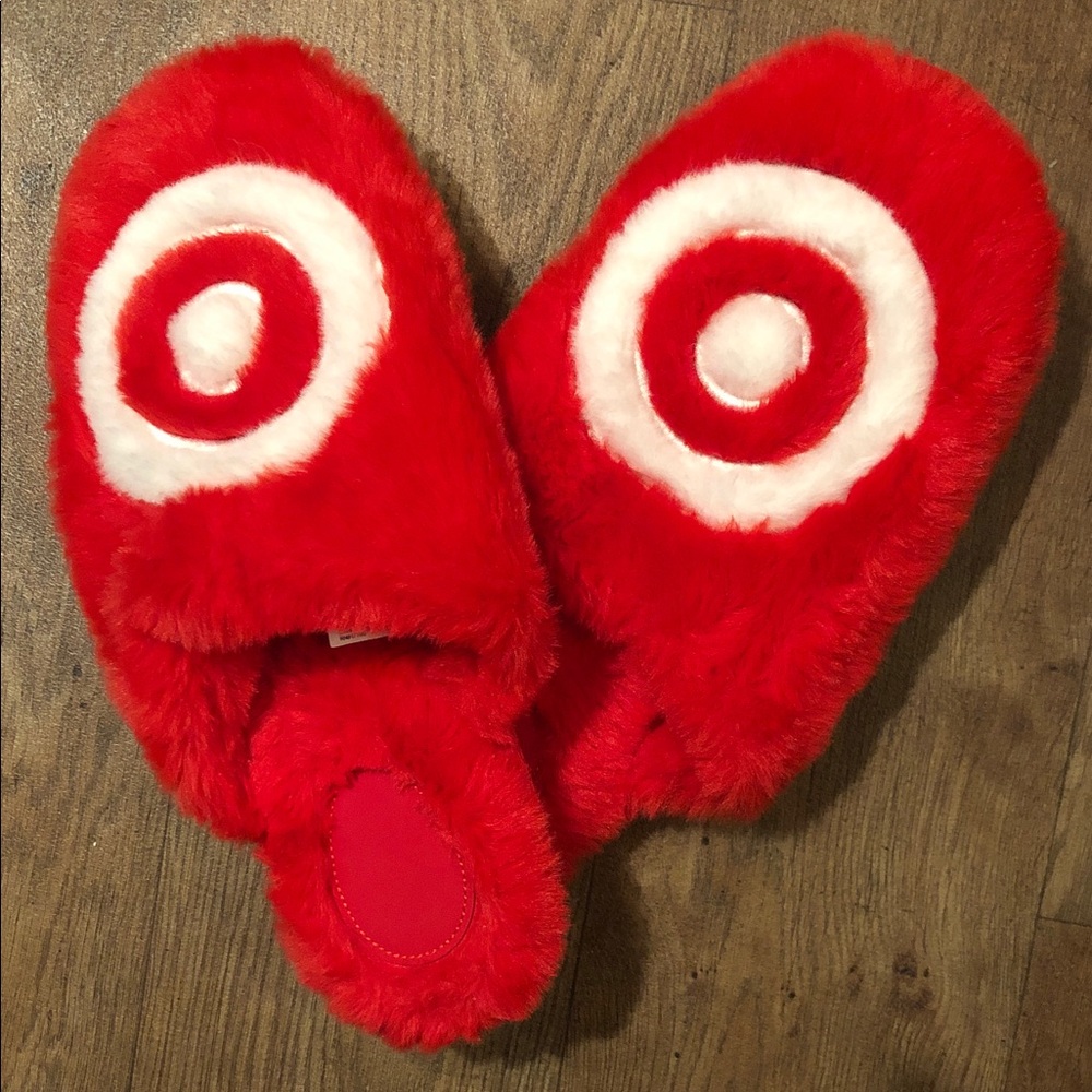 Target Red and White Fuzzy Logo Slippers